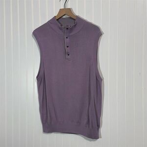 Johnston & Murphy Purple Pima Cotton Sweater Vest M Mock Neck Snap Button Preppy